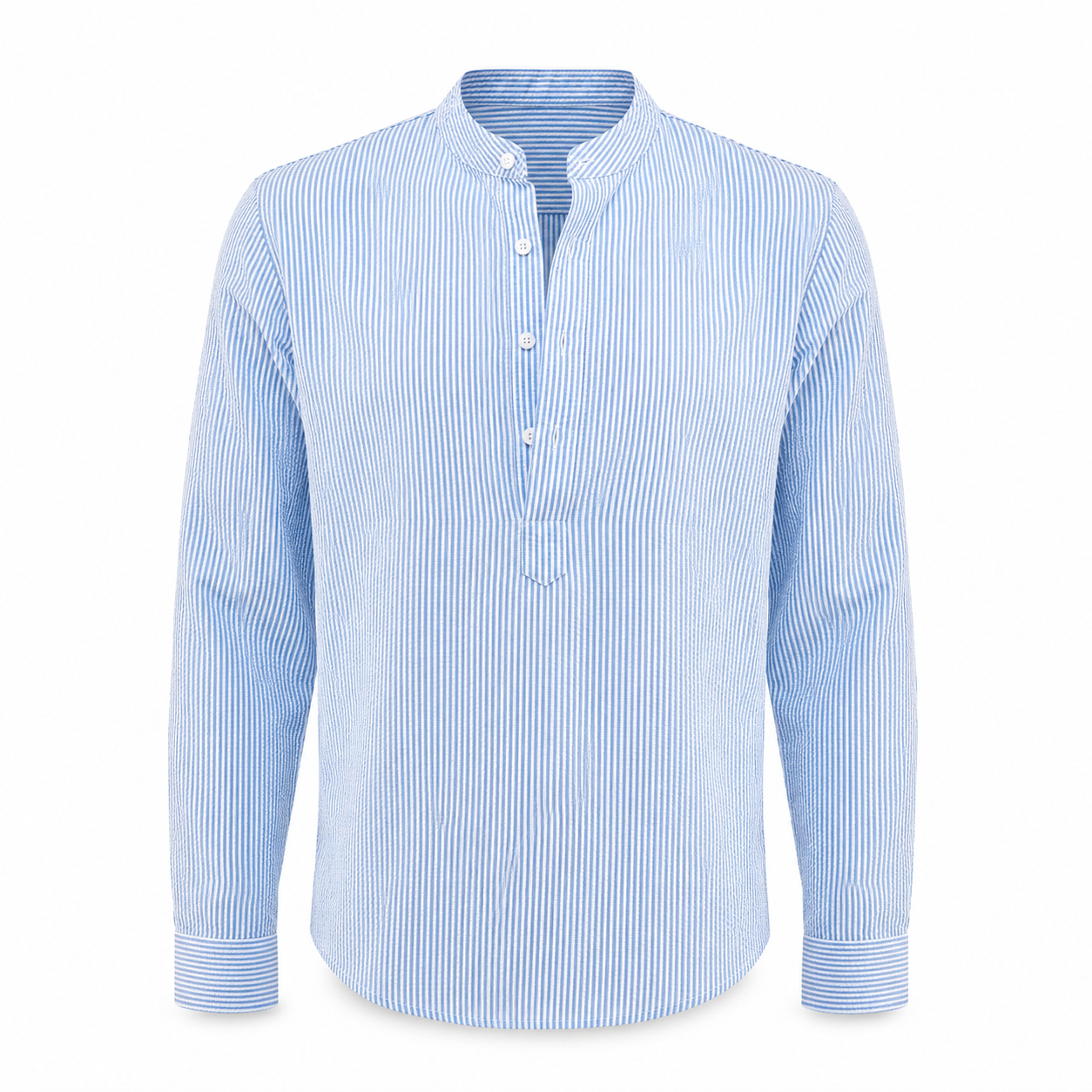 Men's Striped Grandad Collar Shirt | Long Sleeve