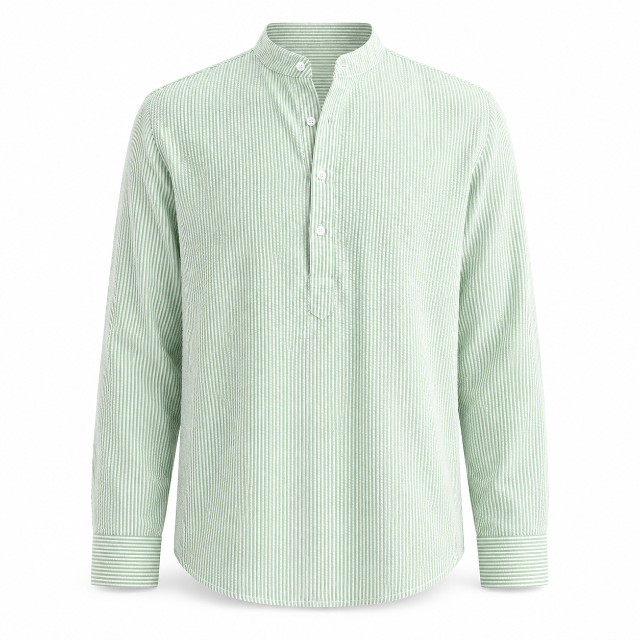 Men's Striped Grandad Collar Shirt | Long Sleeve