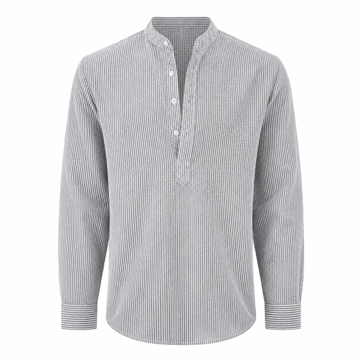 Men's Striped Grandad Collar Shirt | Long Sleeve
