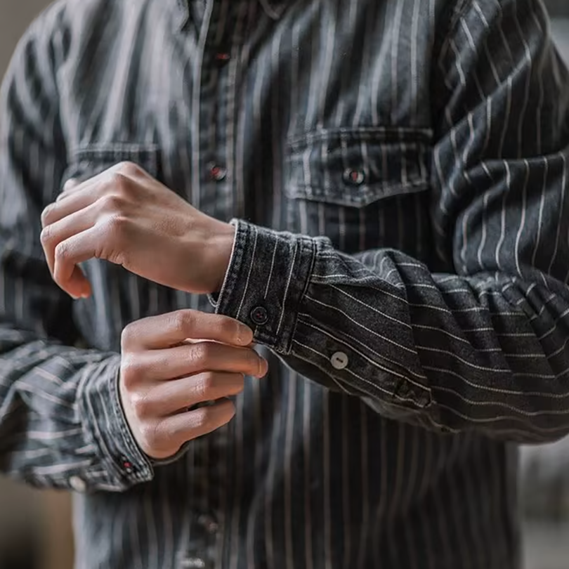 Men's Striped Denim Shirt | Long Sleeve