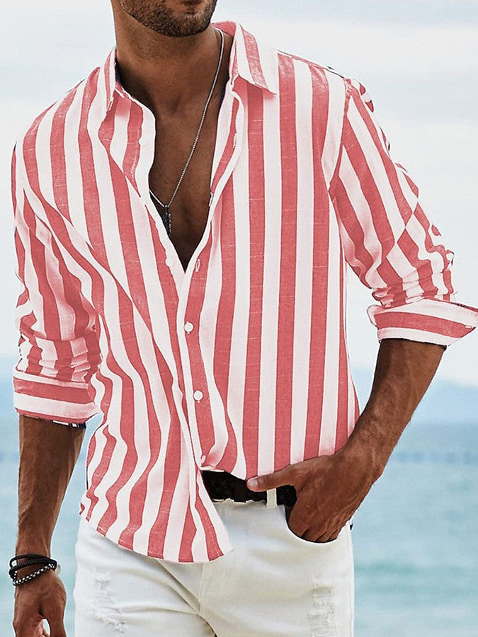 Men's Vertical Stripe Shirt | Spread Collar