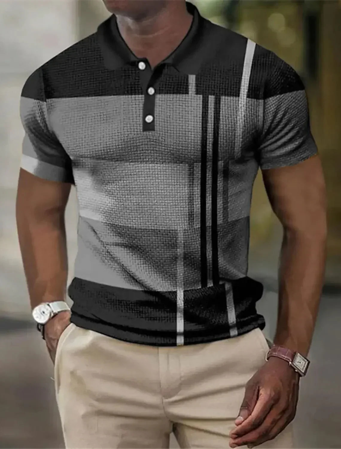 Men's Striped Polo Shirt | Pique Knit