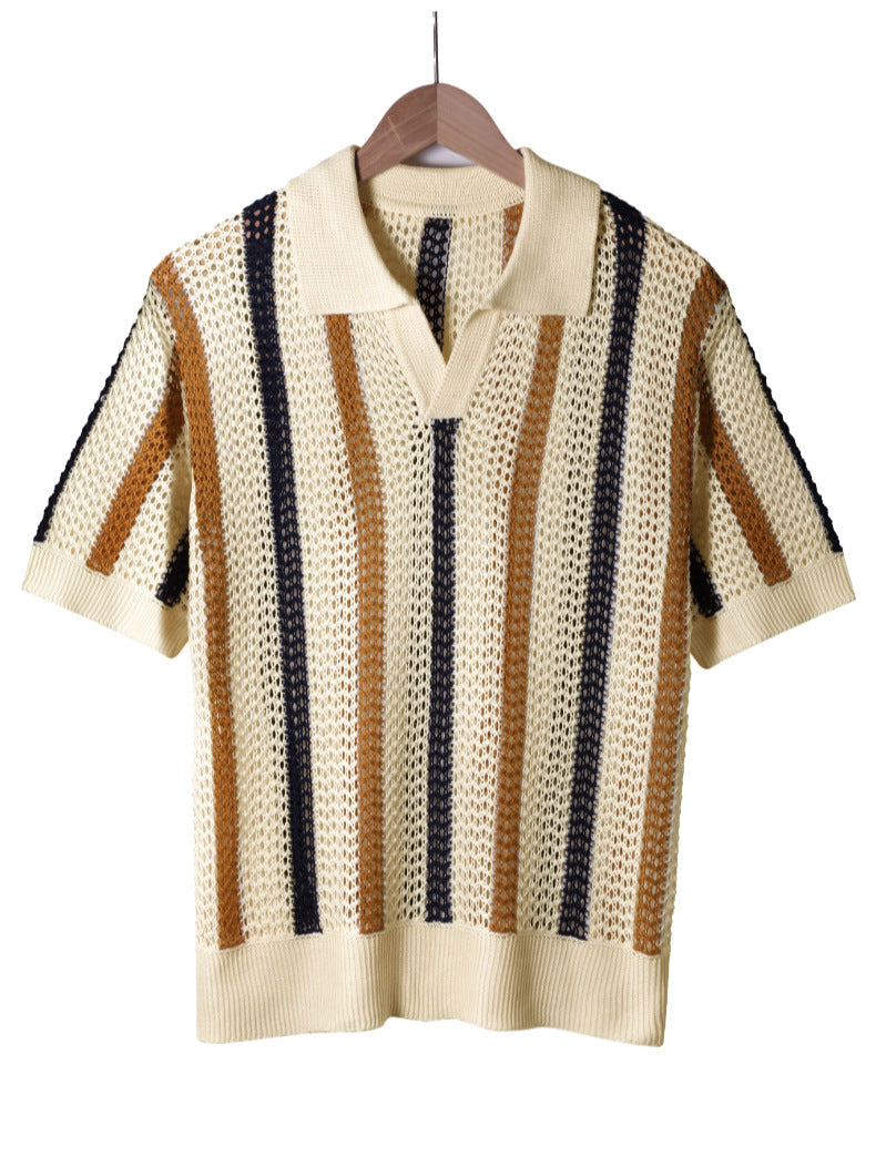 Men's Striped Knit Polo Shirt | Short Sleeve