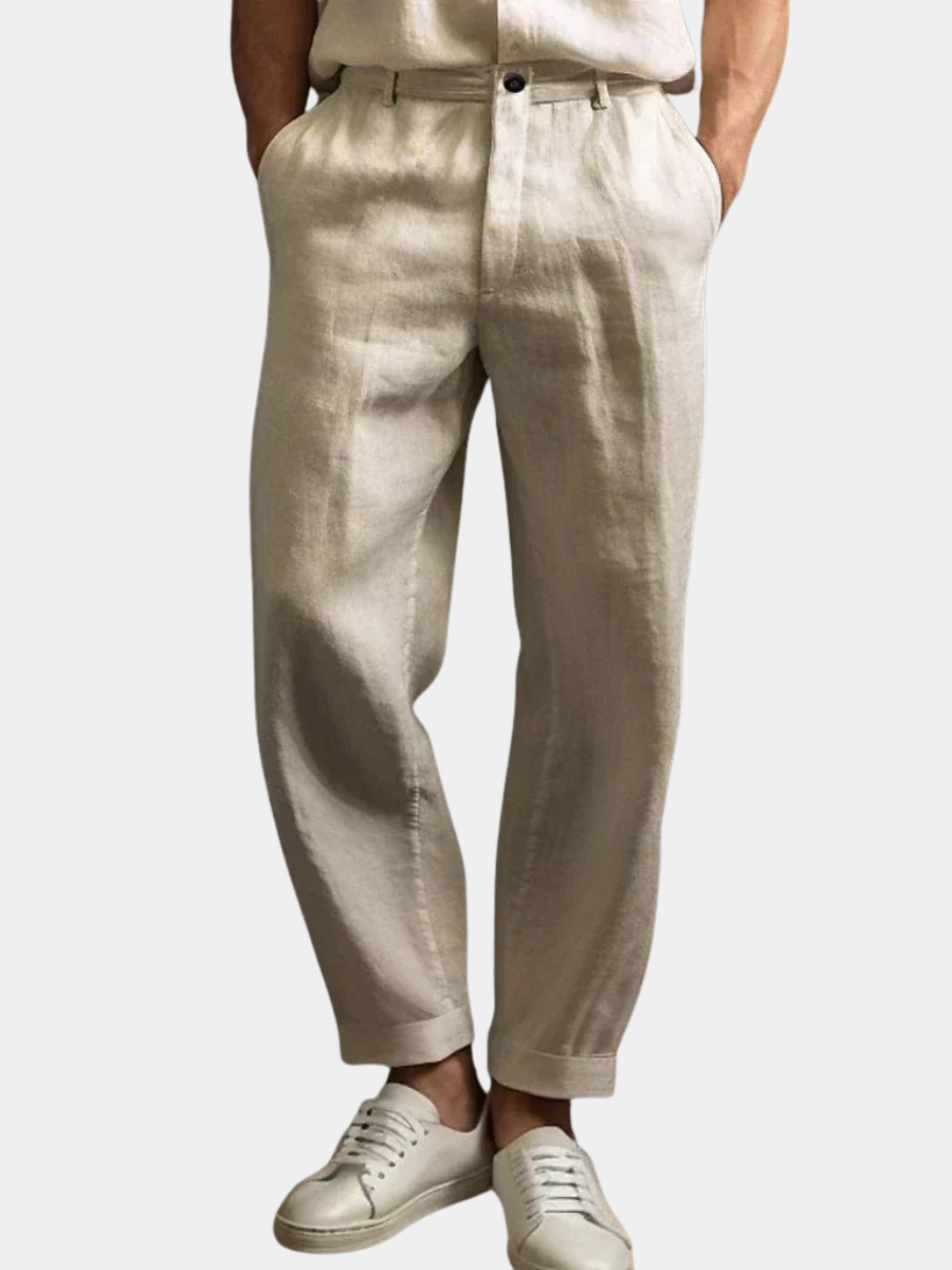 Men's Pleated Tapered Trousers | Turn-Up Hem