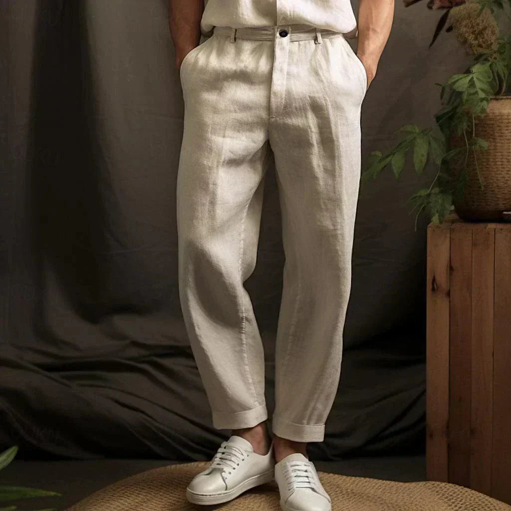 Men's Pleated Tapered Trousers | Turn-Up Hem