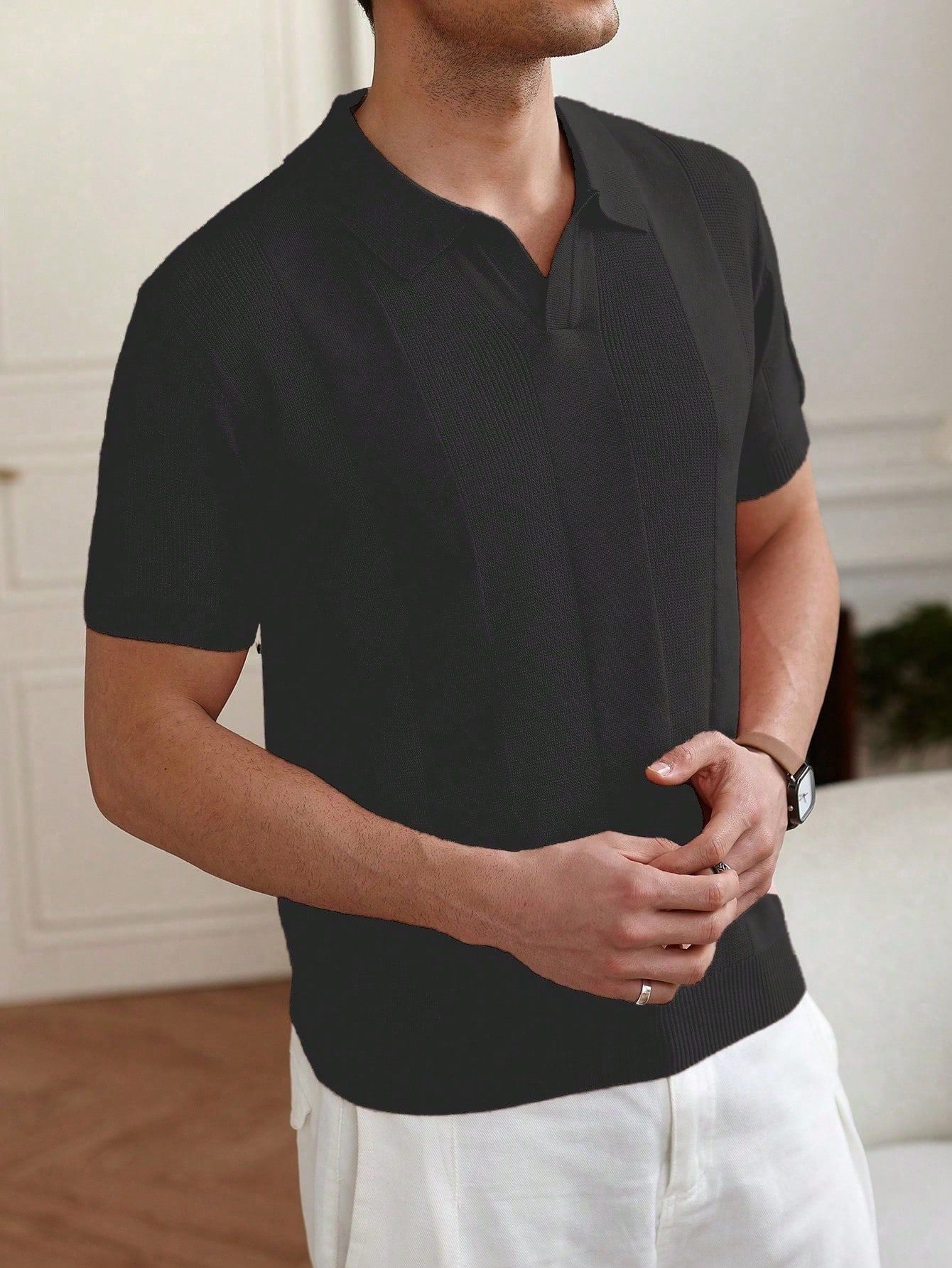 Men's Striped Knitted Polo | Short Sleeve