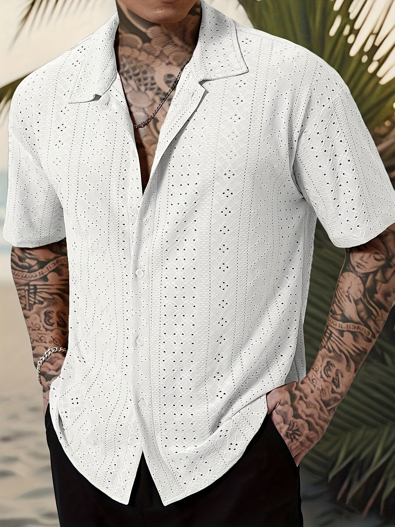 Men's Textured Cuban Collar Shirt | Short Sleeve