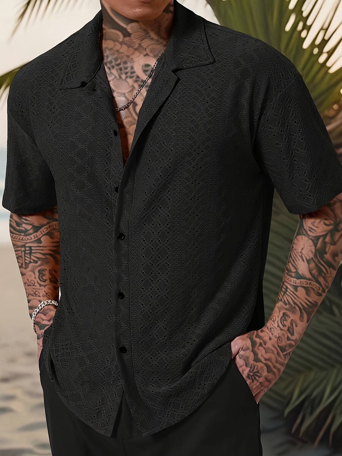 Men's Textured Cuban Collar Shirt | Short Sleeve