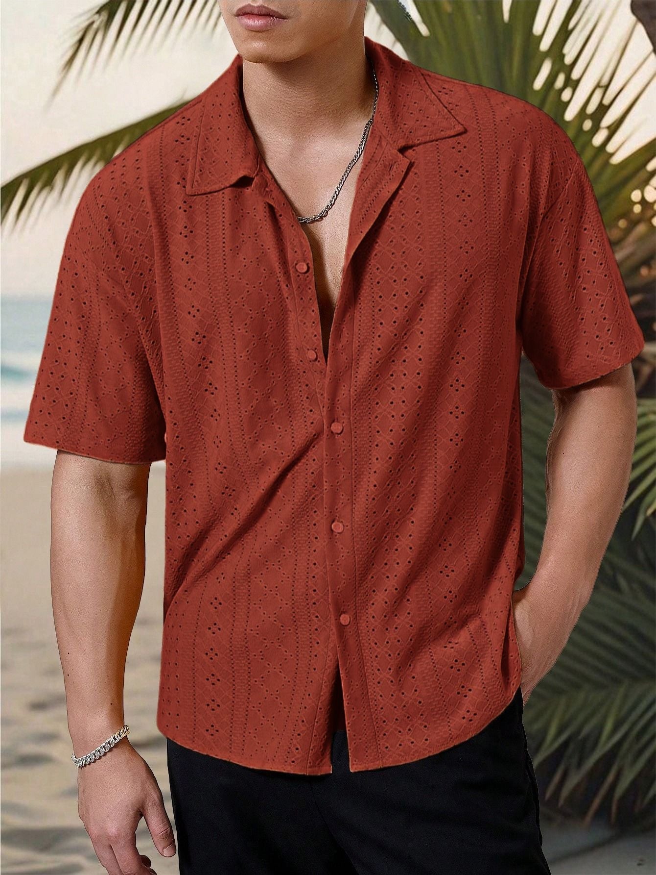 Men's Textured Cuban Collar Shirt | Short Sleeve