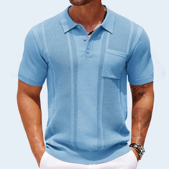 Men's Textured Stripe Polo Shirt | Short Sleeve