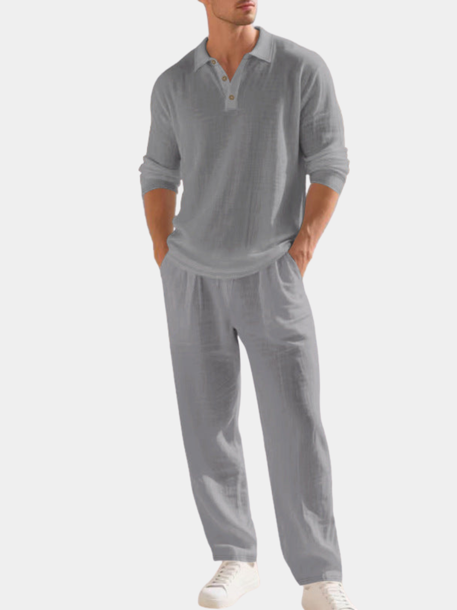 Men's Textured Polo Shirt | Long Sleeve