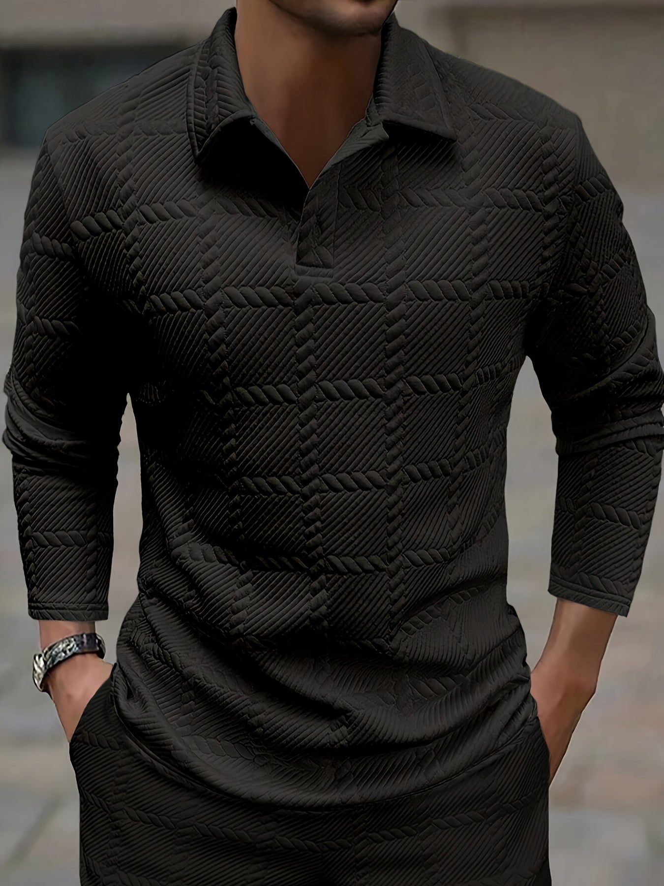 Men's Textured Polo | Long Sleeve