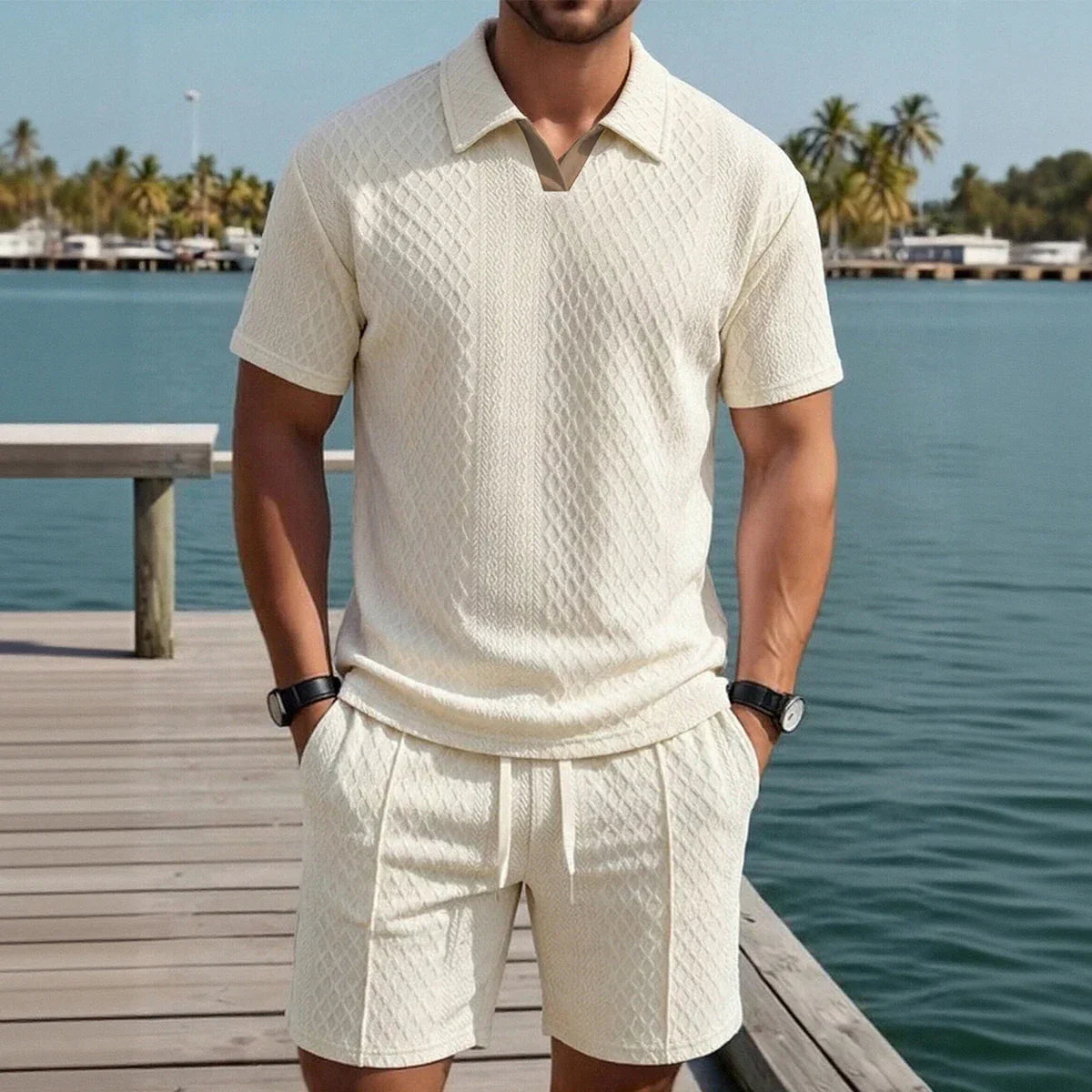 Men's Waffle Polo Shirt | Johnny Collar