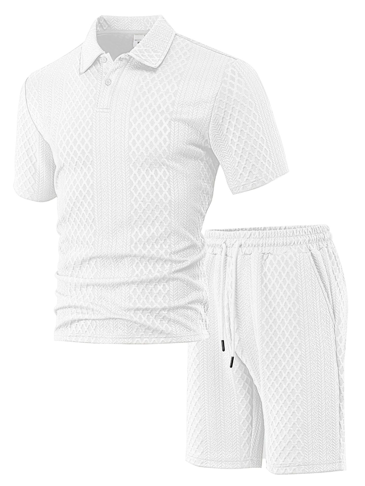 Men's Textured Polo Shorts Set | Short Sleeve