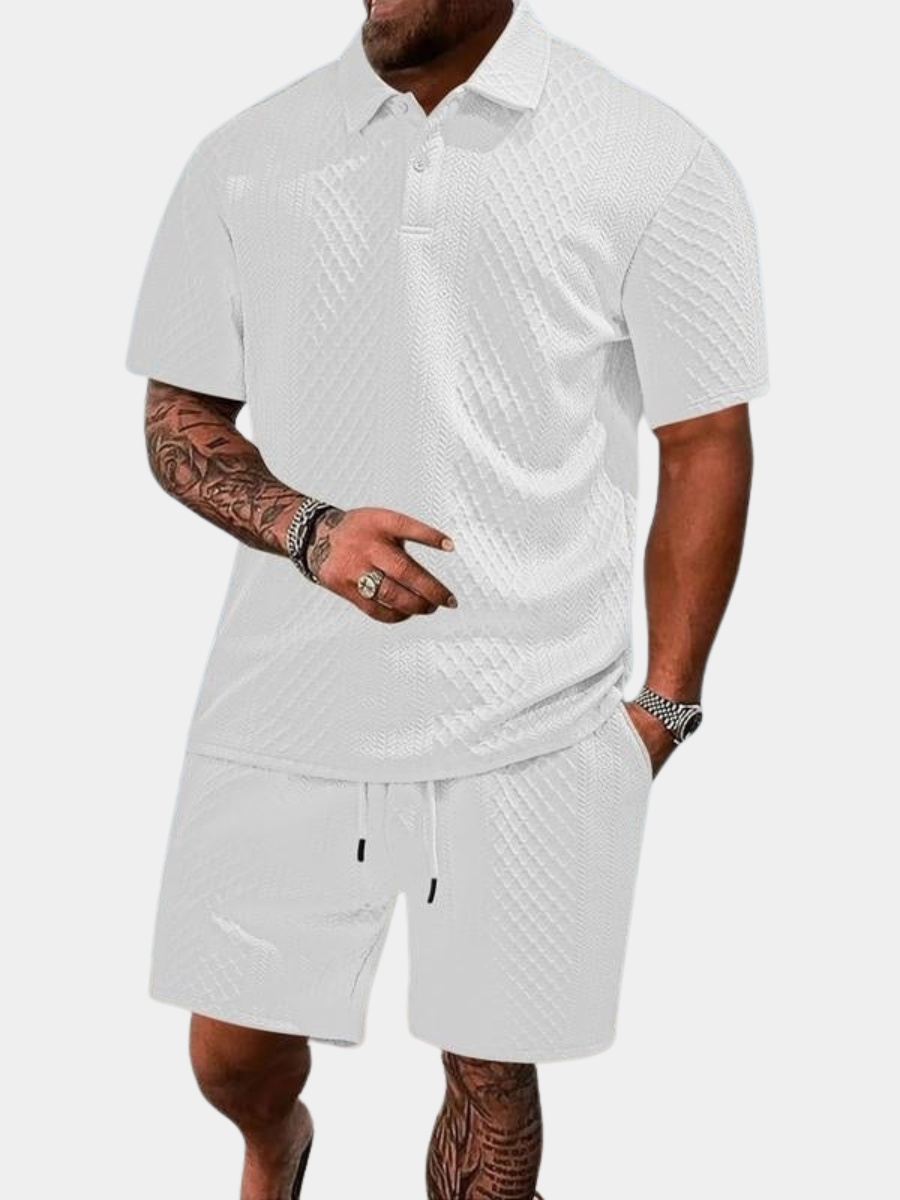 Men's Textured Polo Shorts Set | Short Sleeve