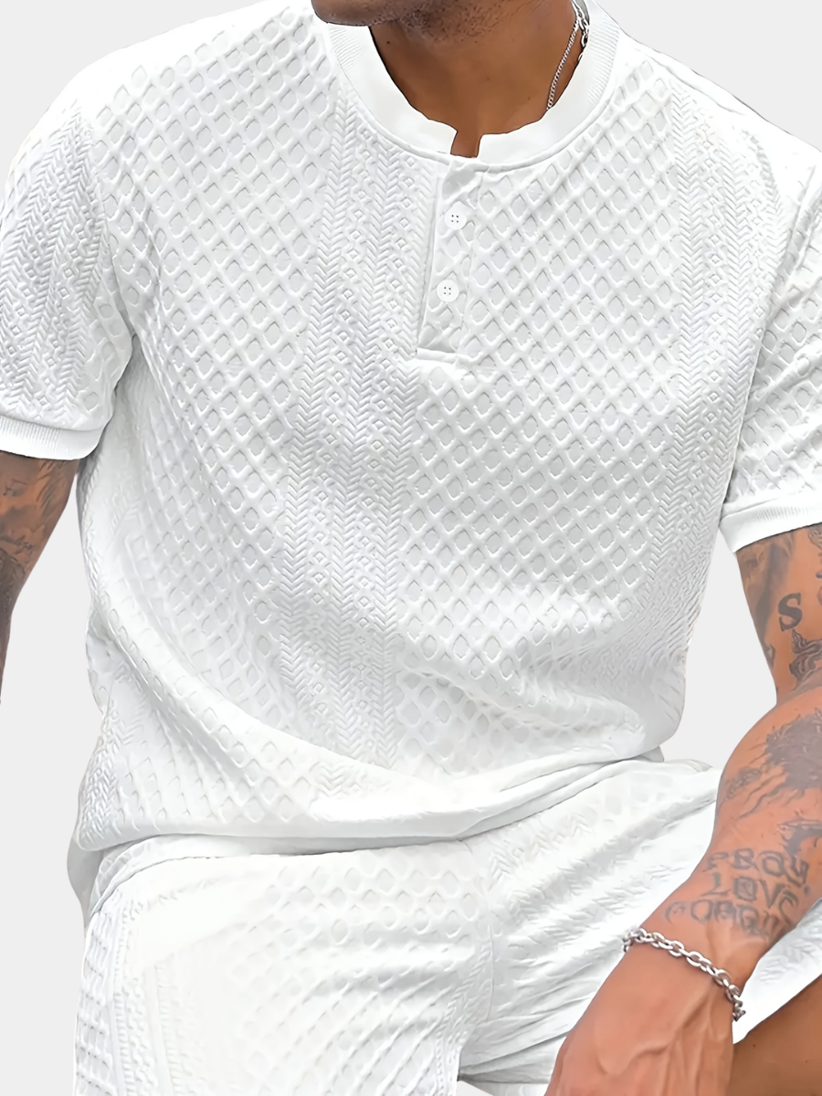 Men's Waffle Knit Henley T-Shirt | Short Sleeve