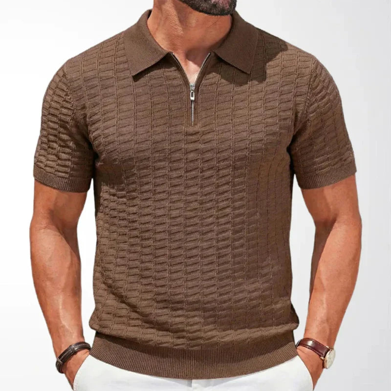 Men's Textured Knit Polo | Zip Neck