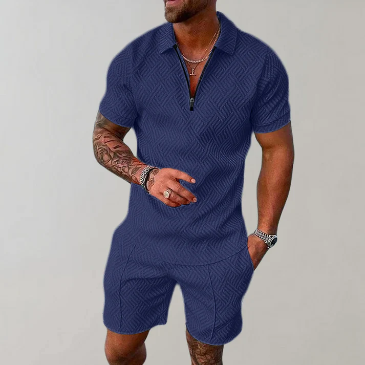 Men's Textured Zip Polo Set | Short Sleeve