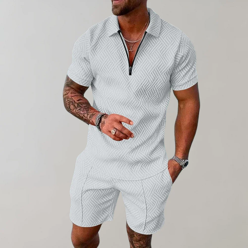 Men's Textured Zip Polo Set | Short Sleeve