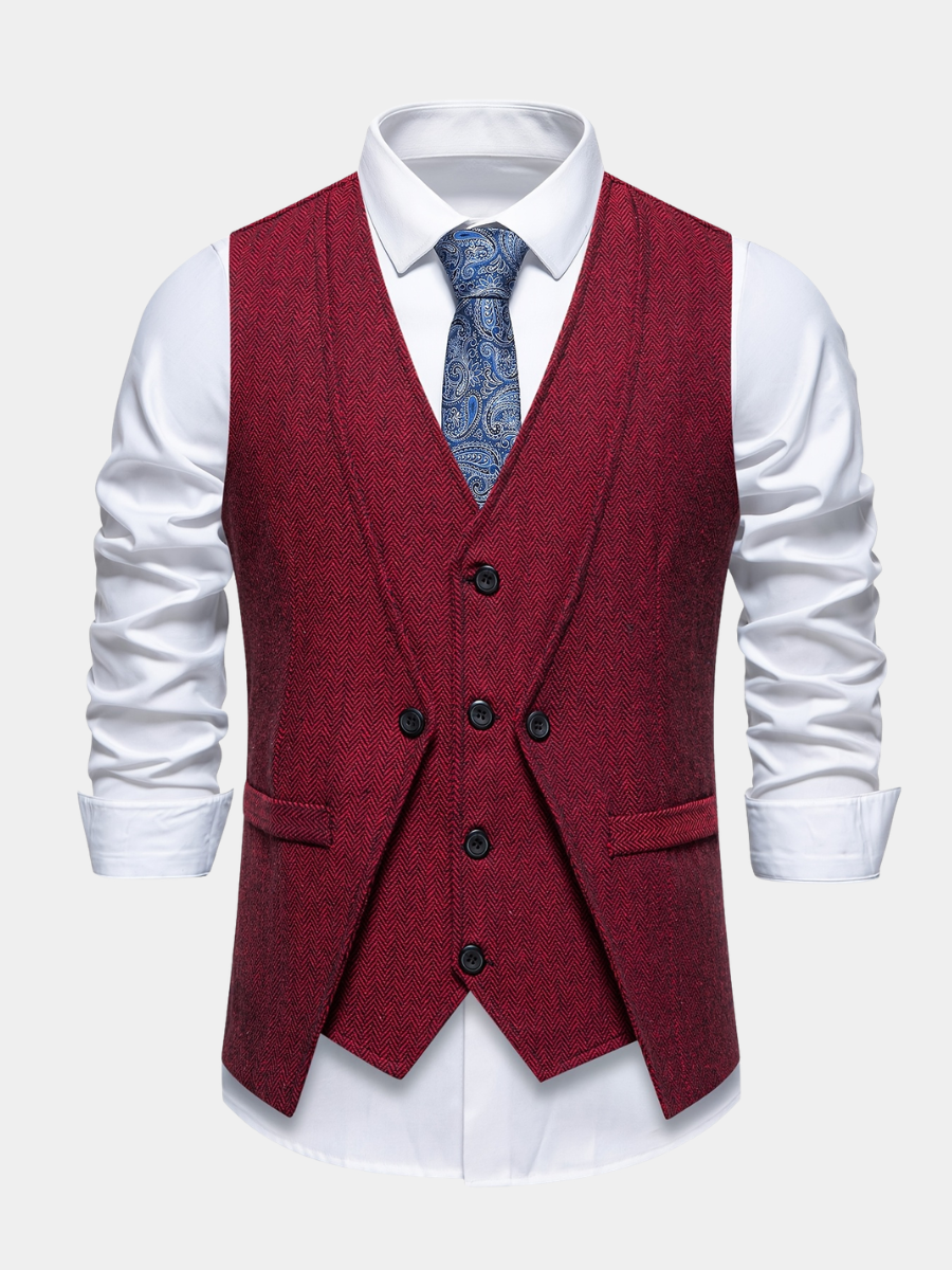 Men's Herringbone Tweed Waistcoat Suit | Double Breasted