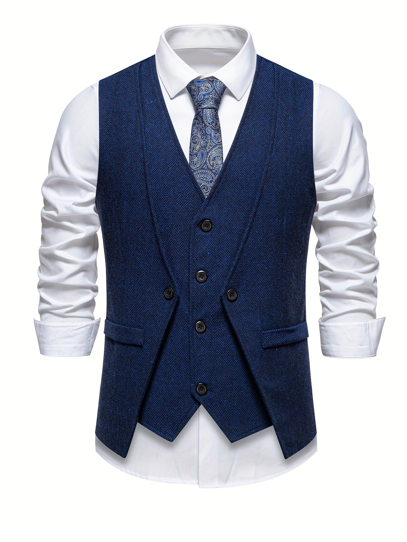 Men's Herringbone Tweed Waistcoat Suit | Double Breasted