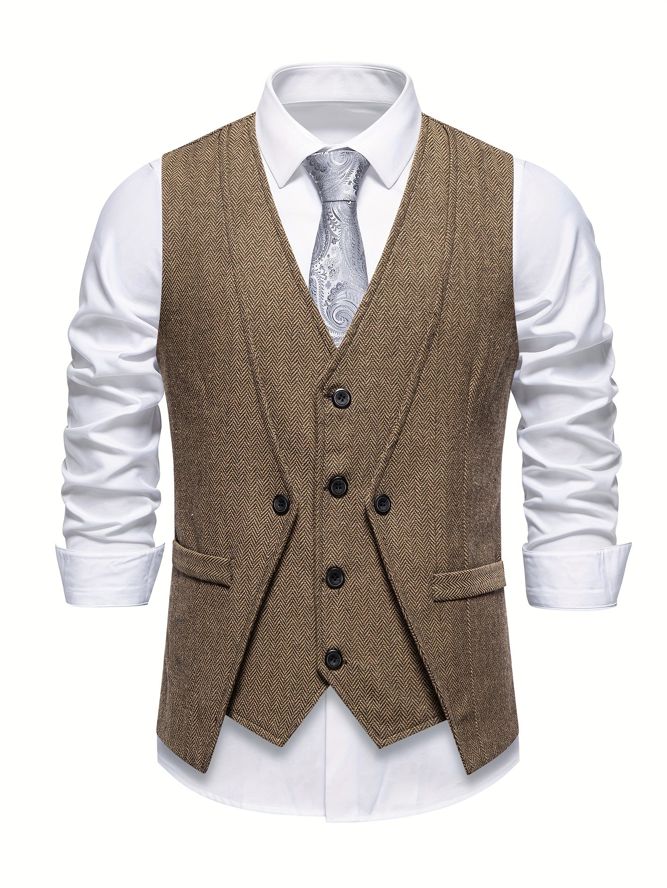Men's Herringbone Tweed Waistcoat Suit | Double Breasted