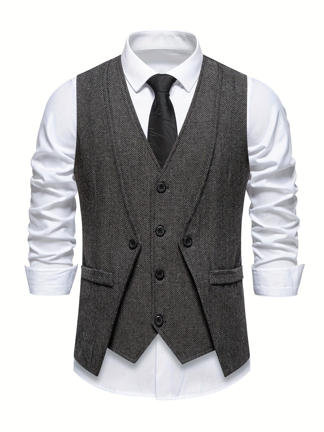 Men's Herringbone Tweed Waistcoat Suit | Double Breasted
