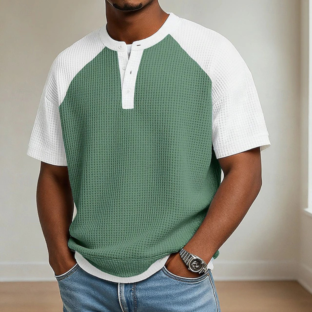 Men's Waffle Henley T-Shirt | Short Sleeve