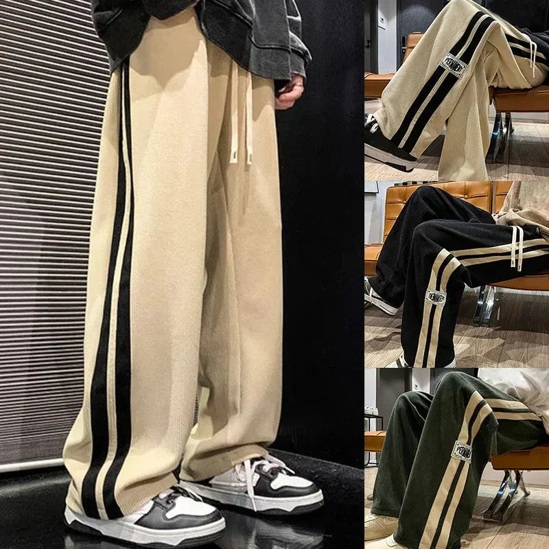 Men's Wide Leg Joggers | Side Stripe