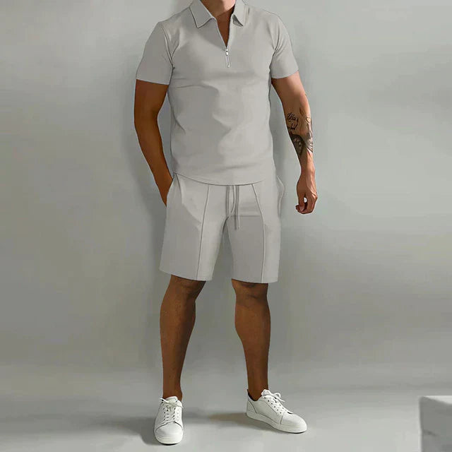 Men's Zip Neck Polo Set | Short Sleeve