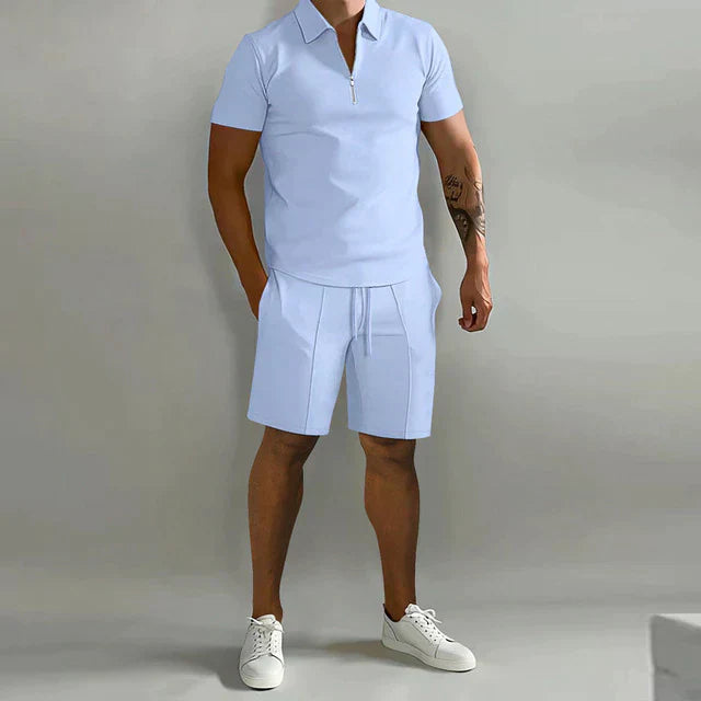 Men's Zip Neck Polo Set | Short Sleeve