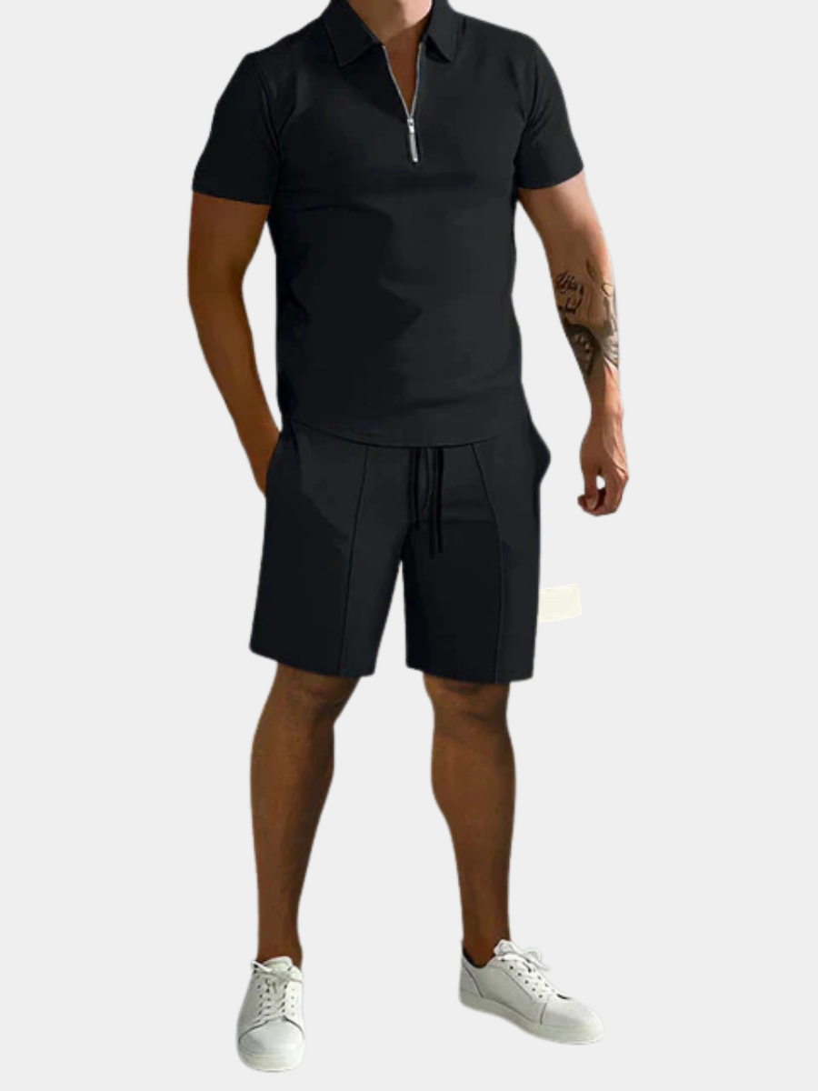 Men's Zip Neck Polo Set | Short Sleeve
