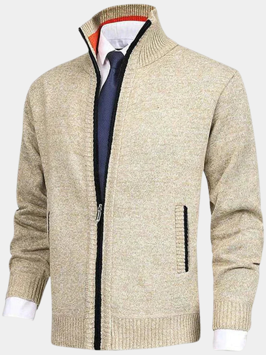 Men's Funnel Neck Knitted Cardigan | Zip Up