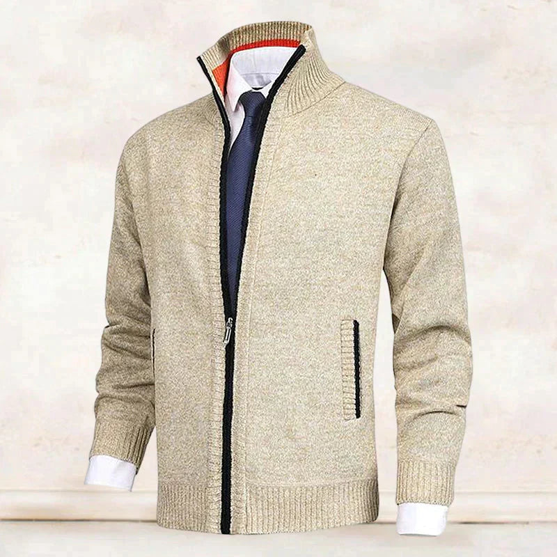 Men's Funnel Neck Knitted Cardigan | Zip Up